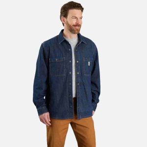 Relaxed Fit Denim Fleece Lined Snap-Front Shirt